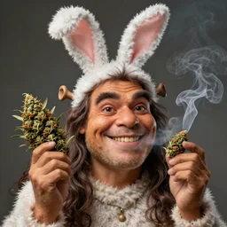 hyper realistic, portrait of a derpy mr. bean, big chungus, with bunny ears, shrek skin, very fuzzy, furry, dr. seuss, long hair, smoking massive amounts of weed, big smile, buck teeth,, soft lighting, by greg rutkowski, scott m fischer, artgerm, loish, slight glow, atmospheric, anne stokes, alexandros pyromallis, 4 k, 8 k