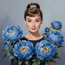 beautiful digital painting audrey hepburn and blue peonies, by Georgia O'Keeffe, Carmelo Blandino, Cyril Rolando, artstation, Behance, 4K,