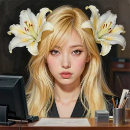 a beautiful fashion blond japanese cashier, symmetrical, maximalist, lily frame, art by ilya kuvshinov, rossdraws, sharp focus, art by wlop and artgerm, extreme detail, detailed drawing, hyper detailed face