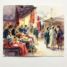 small centered on watercolor paper, paint brush strokes, abstract watercolor painting of ancient velvet market, fabrics and cloth, cinematic light, national romanticism by hans dahl, by jesper ejsing, by anders zorn, by greg rutkowski, by greg manchess, by tyler edlin