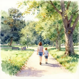 water color on paper, walk in the park, highly detailed, artstation, masterpiece, award - winning,