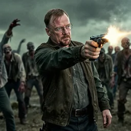walter white shooting at hordes of zombies