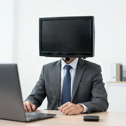 business man who has his head replaced by a TV