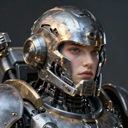 hyper realistic portrait of warhammer robotic android head, cinematic, chaos marine, artstation, cgsociety, full head, greg rutkowski, james gurney, mignola, craig mullins, brom