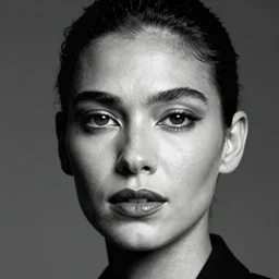 black and white vogue closeup portrait by herb ritts of a beautiful female model, trans female, high contrast