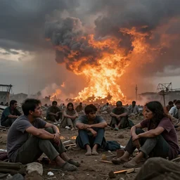 realistic photo of people suffering due to hot atmosphere due to global worming, very sharp focus, very hyper realistic, highly detailed, fantasy art station