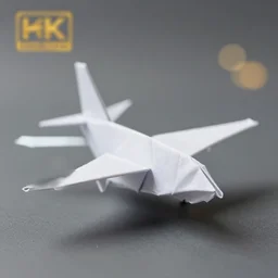 product photo of an origami realistic airplane figure, hyper realistic, bokeh, 4 k.