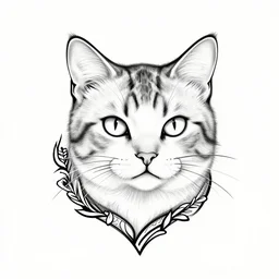 tattoo sketch of a cat with one eye, on a canva, blackwork, ornamental, line art, vector,
