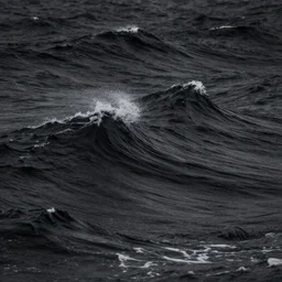 dark ocean, towering waves, black, grey - scale, highly turbulent, deep focus, no sky, elevation view, hidden hands!!! and faces!!!