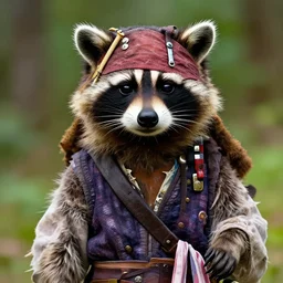A raccoon dressed as jack sparrow, photorealistic,