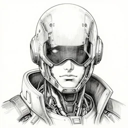 portrait of a futuristic masked man with cybernetics and wires on the helmet, pen and ink, intricate line drawings, by craig mullins, ruan jia, kentaro miura, greg rutkowski