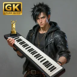 upper body portrait of a keyboard warrior from final fantasy live action, holding a keyboard, award winning, masterpiece digital painting by greg rutkowski, alex grey, artstation, 4 k wallpaper,