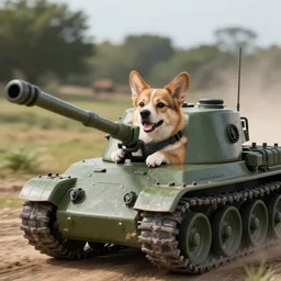 a dog driving a tank realistic cinematic 3 5 mm