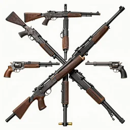 kaleidoscope of machine guns, shotguns, rifles, revolvers, bullets, ultra-realistic, intricate details, concept artwork, digital painting, 4k