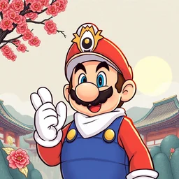 mario depicted as an edo - era illustration