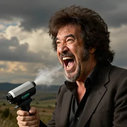 bob ross screaming spray paint into mouth