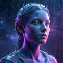 human portrait sculpted out of rain, beautiful, neon, epic detail, galactic background, rendered in octane, unreal engine, realistic