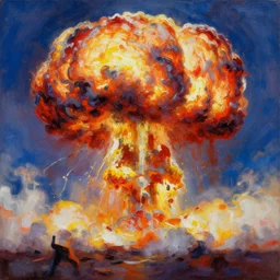 nuclear explosion, abstract, acrilic paint, brush paint, heavenly atmosphere, paint, ultra detailed, beautiful image, resolution, artstation