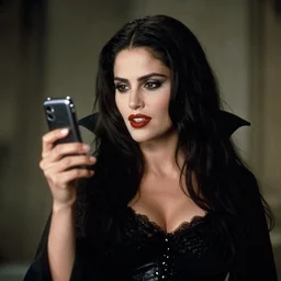 cellphone photo of salma hayekas a gothic vampire in the 1990s