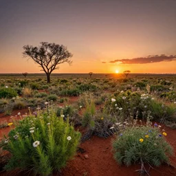 mars with vegetation and flowers, sunset, hdr