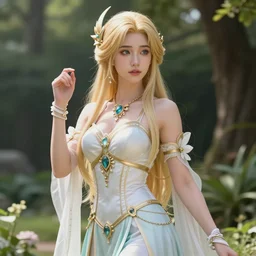 feminine goddess, elegant, character design by Mark Ryden and Pixar and Hayao Miyazaki, unreal 5, DAZ, hyperrealistic, octane render, cosplay, RPG portrait, dynamic lighting, intricate detail, summer vibrancy, cinematic