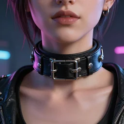 detailed realistic cyberpunk female character cyberpunk wearing leather steel collar around neck, realistic, art, beautiful, 4K, collar, choker, collar around neck, punk, artstation, detailed, female, woman, choker, cyberpunk, neon, punk, collar, choker, collar around neck, thick collar, choker around neck, wearing choker, wearing collar,