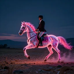 neon horse rider. in the style of outrun