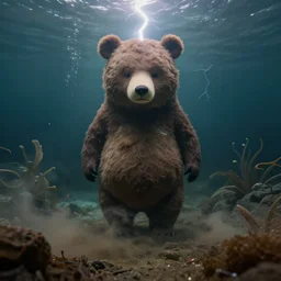 a goddess of yogi bear!! standing in a windy underwater garden! with a beautiful symmetrical face!!! cinematic lightning, murky dusty deep, smoky eyes, isolated, studio lighting by artgerm yuri shwedoff and tom bagshaw