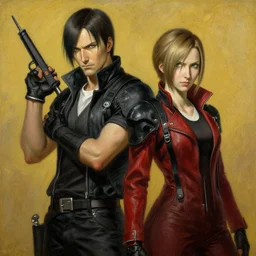 albert wesker and chris redfield, painting by gaston bussiere, jean giraud