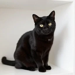 national geographic photograph of a mischeivious black cat sitting in a white room