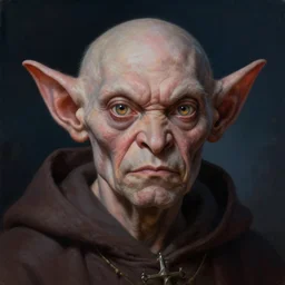 portrait of a goblin priest, extreme fine detail background, night, highly detailed, detailed eyes, high quality, digital painting, hyperrealistic, by gaston bussiere, j. c. leyendecker, craig mullins