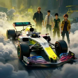 classic concept formula one from cyberpunk 2 0 7 7. art by jesper ejsing, feng zhu, makoto shinkai, lois van baarle, ilya kuvshinov, rossdraws. clouds by rhads. global light 3 d rtx hdr