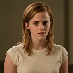 close up of emma watson wearing a gimp outfit, cinematographic shot, by daniel f. gerhartz