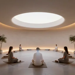 a futuristic design style meditation space, lighting design by james turrell, rendered in cinema 4 d