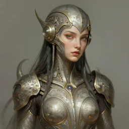 A full portrait of a beautiful post apocalyptic offworld technomuse, intricate, elegant, highly detailed, digital painting, artstation, concept art, smooth, sharp focus, illustration, art by Krenz Cushart and Artem Demura and alphonse mucha