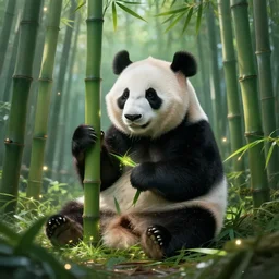 world of pandas, bamboos, magical world, by greg rutkowski, sung choi, photo realistic, 8 k, cinematic lighting, hd, atmospheric, hyperdetailed, trending on artstation, devainart, digital painting, glow effect