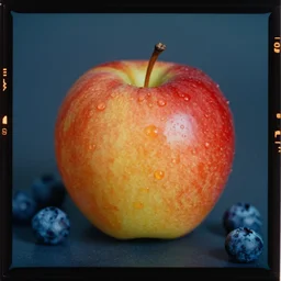 kodak portra 4 0 0, wetplate, 1 9 5 0 s color portrait of an apple by saul leiter, insanely detailed, insanely intricate, depth of field, blueberry