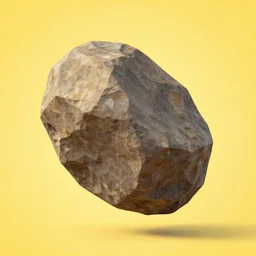 a ultra low poly image of a floating rock in a yellow background