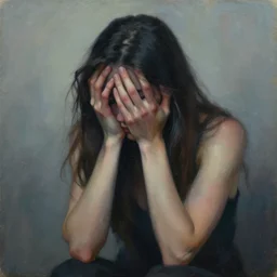 highly detailed surrealist painting of deep sadness alone, expressive emotional sadness piece, trending on art station, abstract emotional sadness expression, very very very beautiful