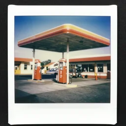 polaroid of a gas station from 1 9 6 8