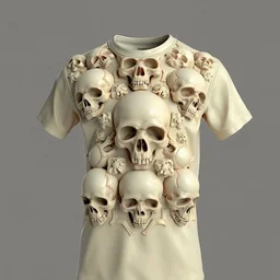 ivory t - shirt, various skulls carved into the surface, intricate details, photorealism, 8 k, octane render, stunning craftsmanship, t - shirt, artstation