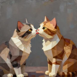 a lovely cat sending kisses, low poly, oil painting