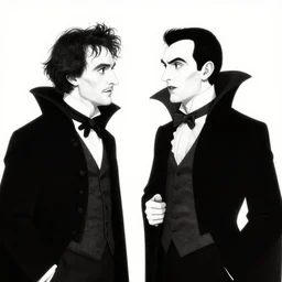 Edgar allan poe meeting dracula, digital art. Black and white