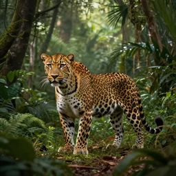 leopard standing in the jungle, beautiful dynamic lighting, cinematic, wide angle establishing shot, extremely high detail, photo realistic, cinematic lighting, post processed, concept art, artstation, matte painting, style by frederic church, raphael lacoste, unreal engine 8 k