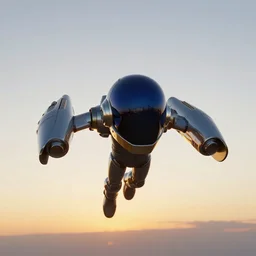daft punk flying towards sunrise with jetpacks