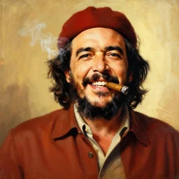 epic painted portrait of fidel castro smiling with a cigar - warm colors - cuba - havana