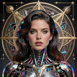 portrait of Lana Del Rey as a cyborg. intricate abstract. intricate artwork. by Tooth Wu, wlop, beeple, dan mumford. mulholland drive by david lynch, dune by david lynch, blade runner 2049 by dennis villeneuve, sacred geometry, octane render, trending on artstation, greg rutkowski very coherent symmetrical artwork. cinematic, hyper realism, high detail, octane render, 8k, iridescent accents