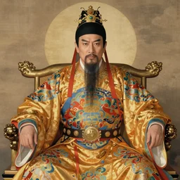 Bobby Hill sits on his throne as emperor of Hill Dynasty China, ink and color on silk, imperial portrait