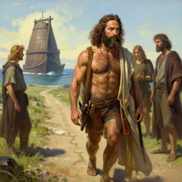 muscular paul rudd as the biblical noah, ark in the distance natural lighting, path traced, highly detailed, high quality, digital painting, by gaston bussiere, craig mullins, alphonse mucha j. c. leyendecker, tom of finland