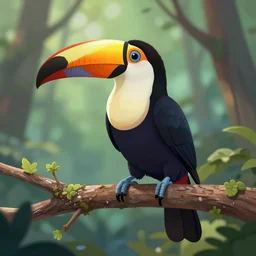 a toucan sitting on a branch in a forest, high fantasy, magical, mythical, digital art, trending on artstation, by alena aenami, by petros afshar, by anton fadeev, by anato finnstark